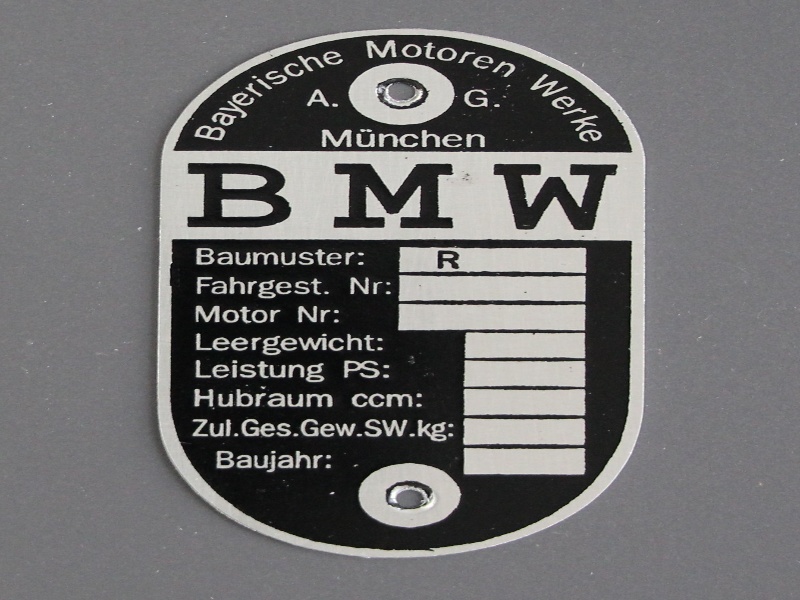 Typenschild passend für Oldtimer BMW R4, R23, R35, R66, R71 Motorräder "leer"