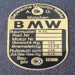 Typenschild BMW R35 aus Messing