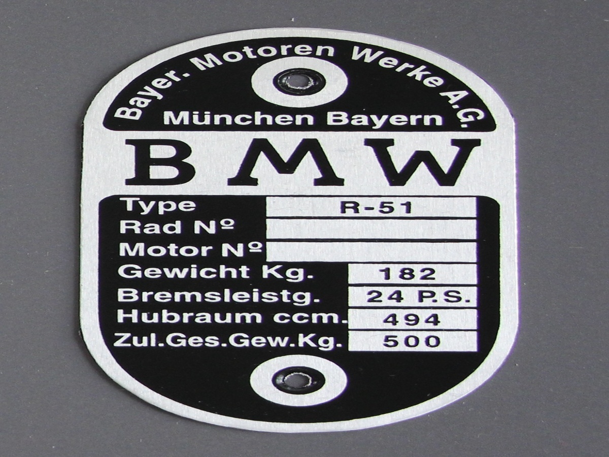 BMW R61 Typenschild Schmierplan NEU Baumusterschild Fahrzeugmarke Schild 