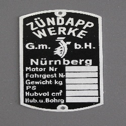 Typenschild Zündapp Werke Nürnberg