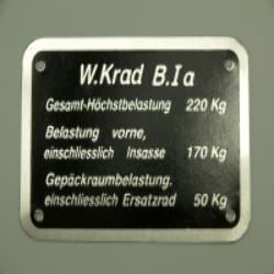 Typenschild für Zündapp KS 500 - 600, K800, W. KRAD B. I a