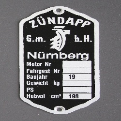 Zündapp Werke Nürnberg Typenschild, Baujahr 19...