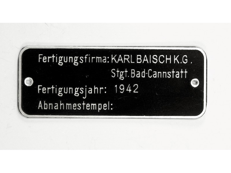 Typenschild Karl Baisch 1942 für Packtasche / Munitionskiste