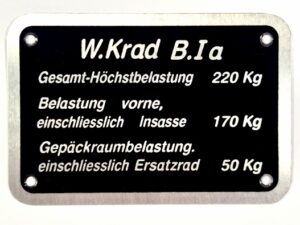 Typenschild W KRAD B Ia für Zündapp KS500 KS600 K800