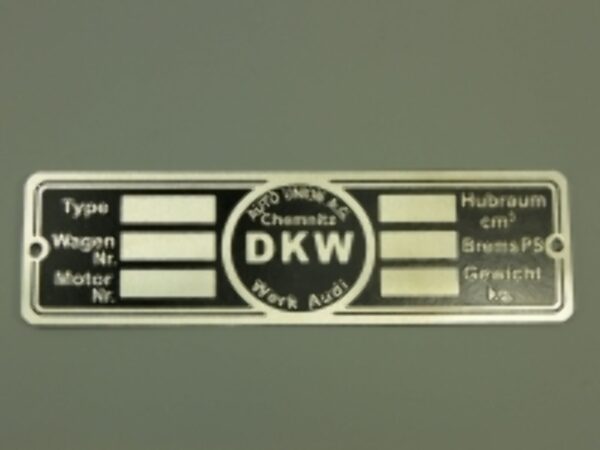 Typenschild DKW Chemnitz III, leer