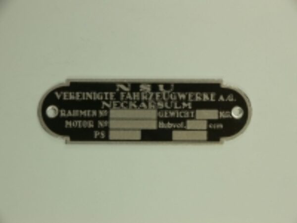 Typenschild NSU Werke NECKARSULM