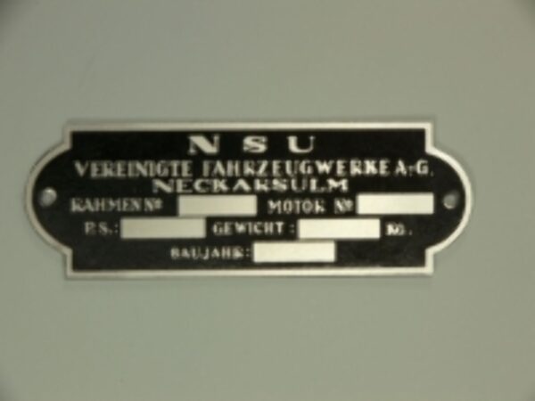 Typenschild NSU Werke NECKARSULM