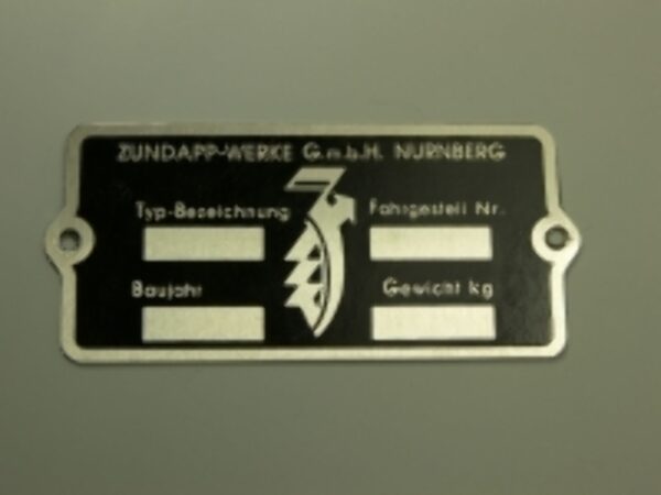 Typenschild Zündapp Werke Nürnberg