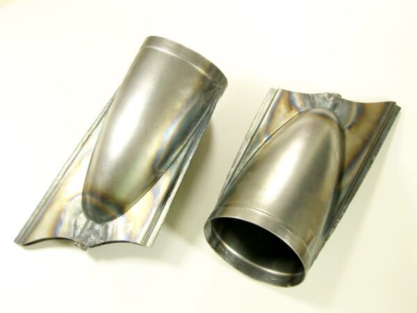 (1 Paar) Auspuffendtopf - Endtopf - Fichschwanz Form für DKW 350 NZ, 88 mm, roh
