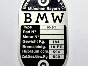 Typenschild BMW R61 Aluminium Nachbau