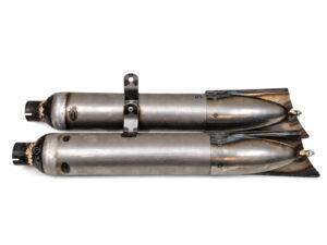 Auspufftöpfe DKW 350 SB – 1 Paar zweiteilige Schalldämpfer mit glatten Fischschwanz-Endstücken, roh