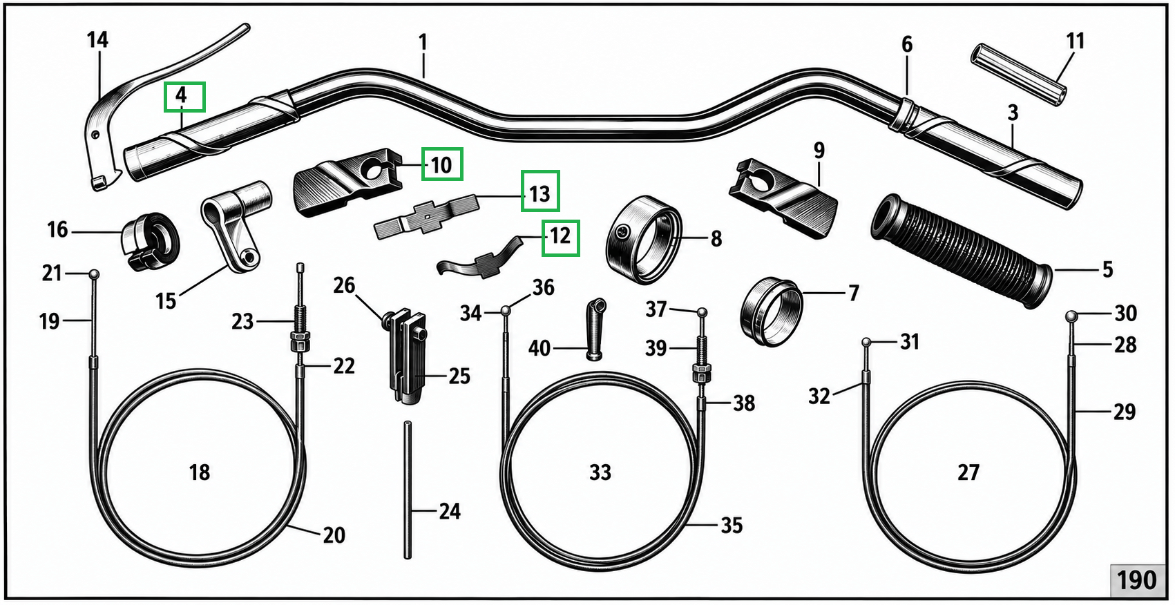 Drehgriffsatz links für Zündapp DB 200, DBK 200, DBL 200, KK 200, K500, K800 – 4-teilig – Bild 8